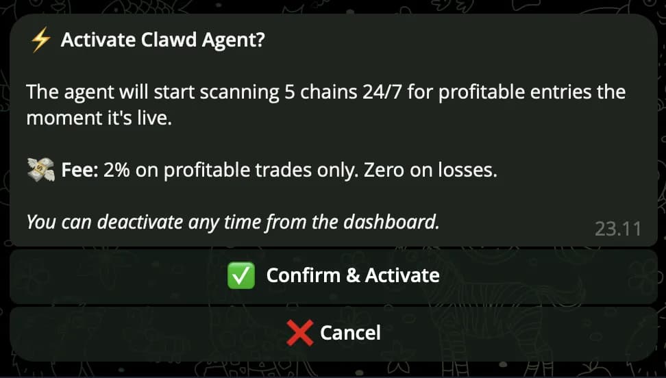 Clawd Sniper — confirm to deploy the agent